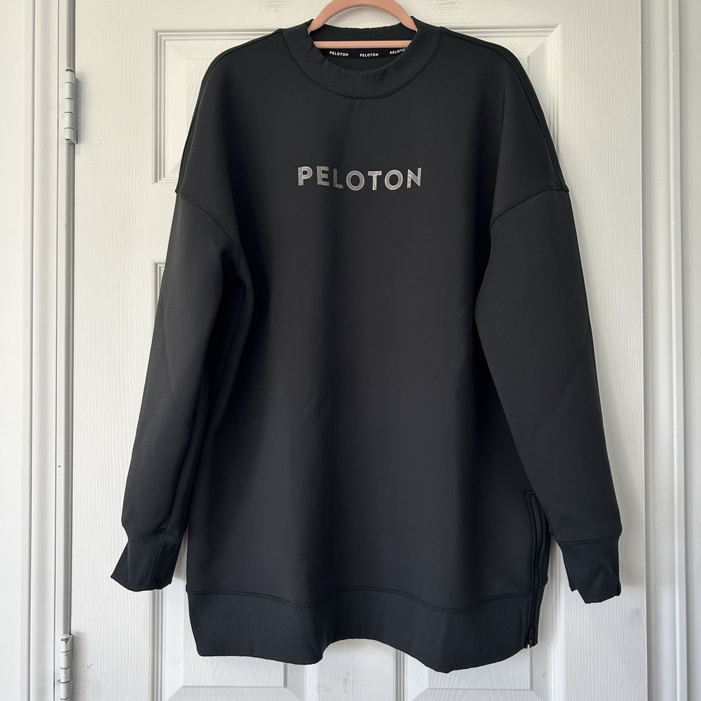 Peloton Unisex Sport Scuba Crewneck Sweatshirt XL Oversized‎ Black Side Zip EUC